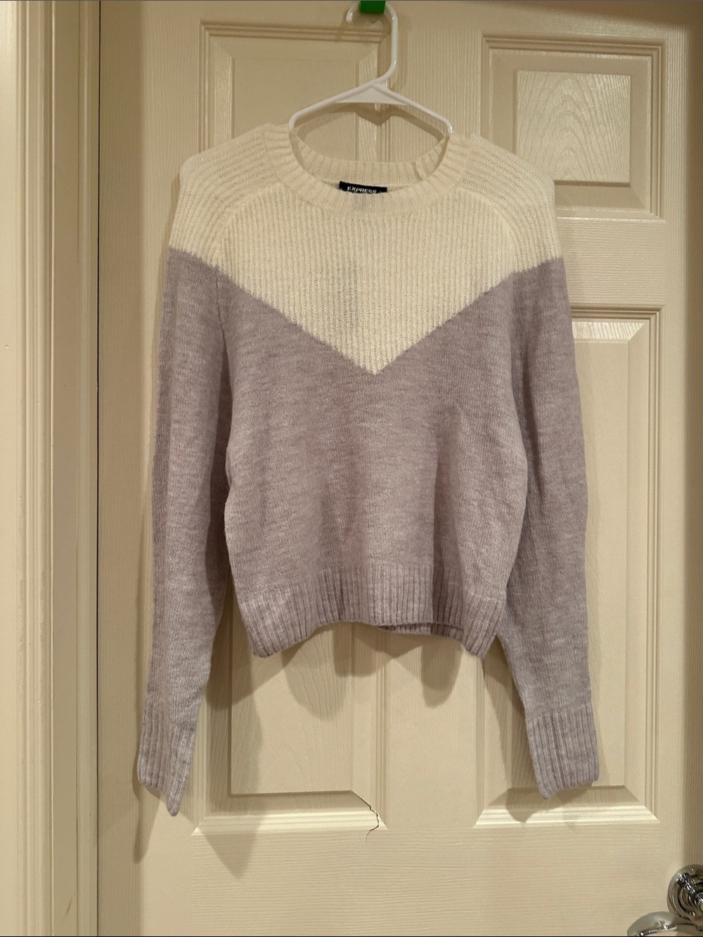 Express Cream and Light Lavender Chevron Crewneck Sweater